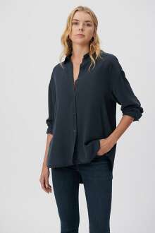 Mavi Uzun Kolle Gece Mavisi Kadın Gömlek 1210555-85315 - Mavi (1)