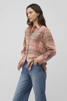 Mavi Uzun Kollu Dokuma Turuncu Kadın Gömlek 1210609-85860 - Mavi (1)