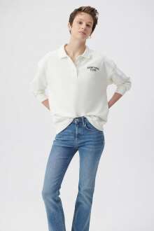 Mavi Uzun Kollu Polo Kırık Beyaz Kadın Sweat 1611827-70057 - 1
