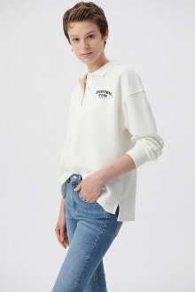 Mavi Uzun Kollu Polo Kırık Beyaz Kadın Sweat 1611827-70057 - 2