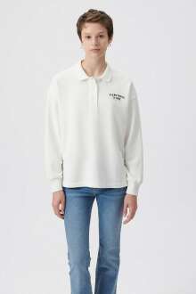 Mavi Uzun Kollu Polo Kırık Beyaz Kadın Sweat 1611827-70057 - 3