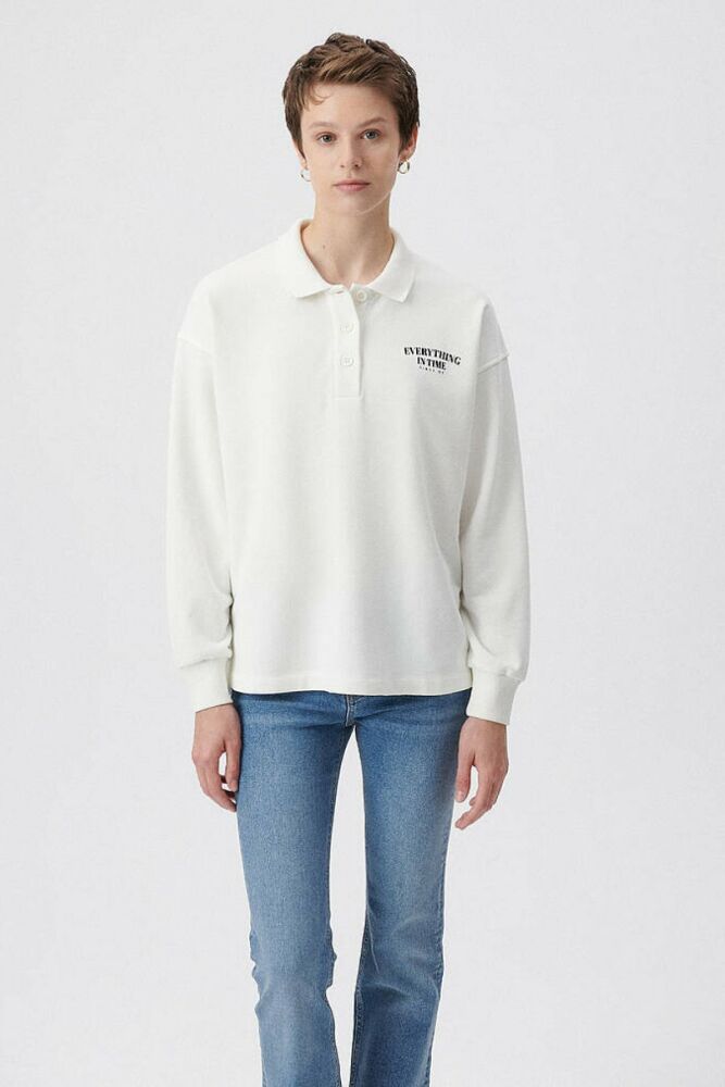 Mavi Uzun Kollu Polo Kırık Beyaz Kadın Sweat 1611827-70057 - 3