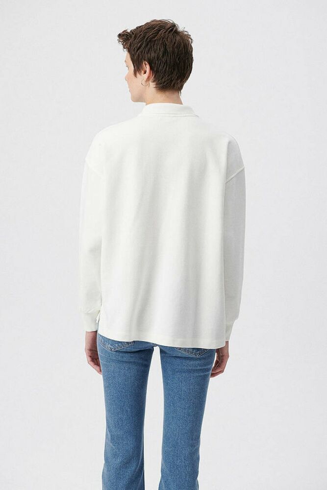 Mavi Uzun Kollu Polo Kırık Beyaz Kadın Sweat 1611827-70057 - 4