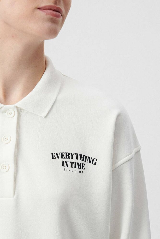 Mavi Uzun Kollu Polo Kırık Beyaz Kadın Sweat 1611827-70057 - 5