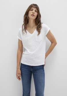 Mavi V Yaka Beyaz Kadın Tişört 1600961-620 - Mavi (1)