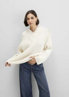 Mavi V Yaka Ekru Kadın Kazak 1710829-70057 - Mavi