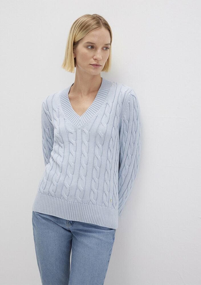 Mavi V Yaka Mavi Kadın  Kazak