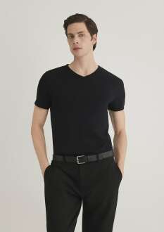 Mavi V Yaka Siyah Erkek Tışört 063748-900 - Mavi (1)