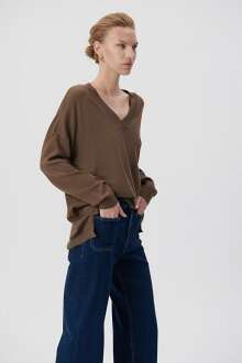 Mavi V Yaka Toprak Kahve Kadın Kazak 1710038-81959 - Mavi (1)