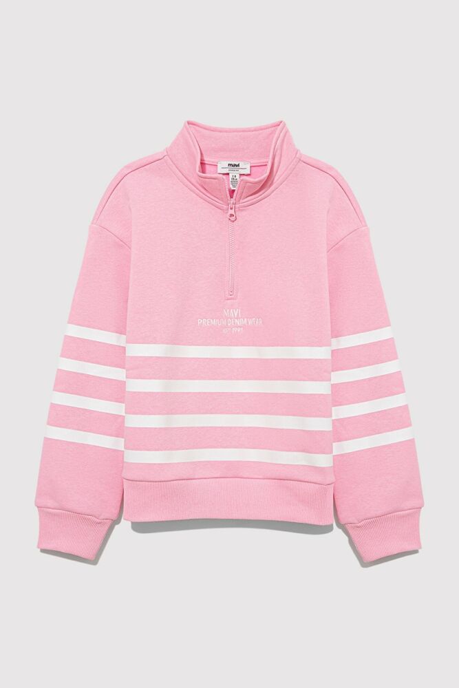 Mavi Yarı Fermuarlı Çizgili Çocuk Sweat 7S10065-71027 - 1
