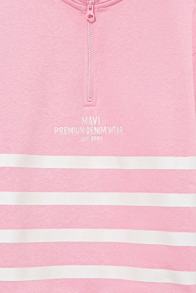 Mavi Yarı Fermuarlı Çizgili Çocuk Sweat 7S10065-71027 - 3