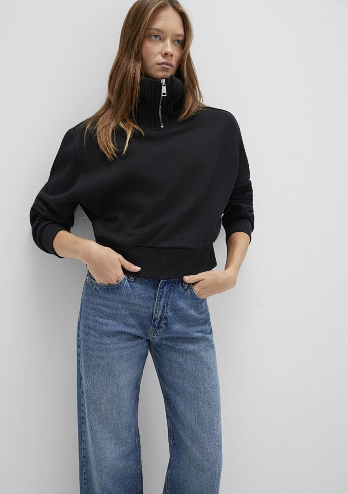 Mavi Yarı Fermuarlı Dik Yaka Siyah Kadın Sweat 1S10434-900