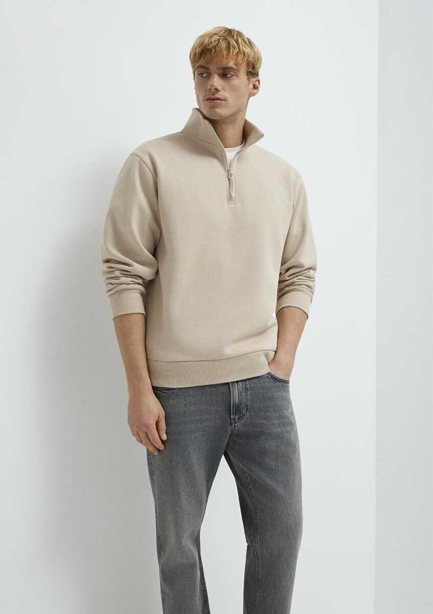Mavi Yarı Fermuarlı Ekru Loose Fit Erkek Sweat 0S10278-70004