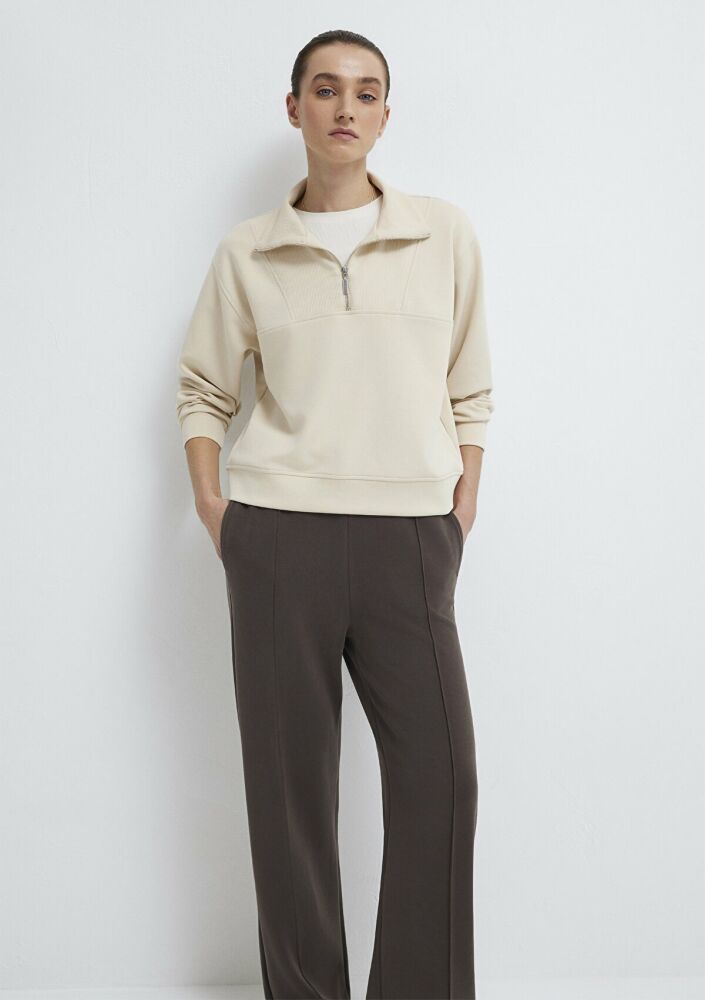 Mavi Yarı Fermuarlı Ekru Loose Fit Kadın  Sweatshirt 1S10488-70005