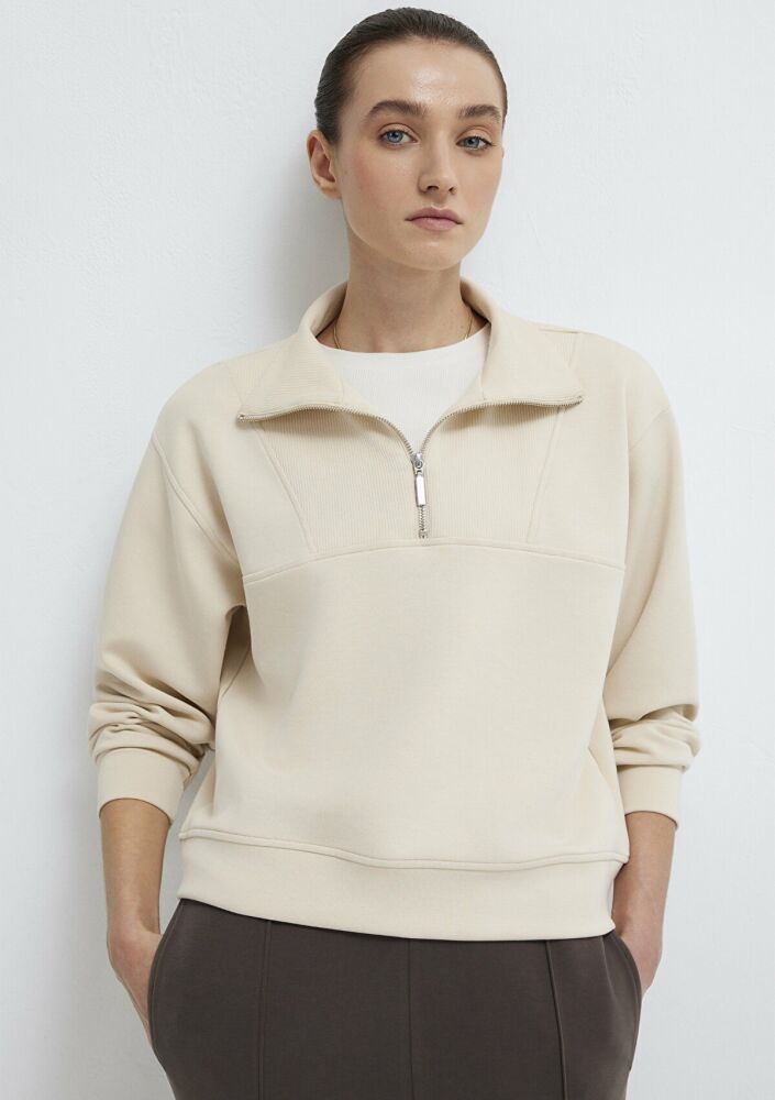 Mavi Yarı Fermuarlı Ekru Loose Fit Kadın  Sweatshirt 1S10488-70005 (1)