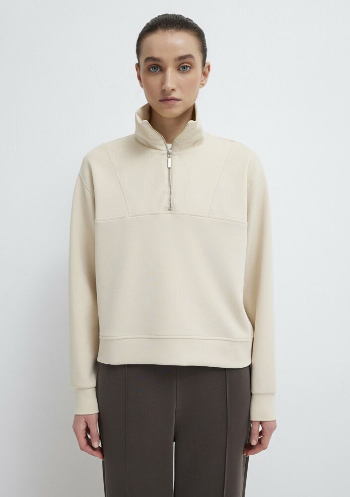 Mavi Yarı Fermuarlı Ekru Loose Fit Kadın  Sweatshirt 1S10488-70005 - 4