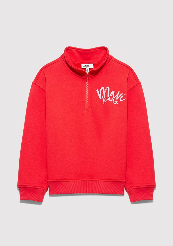Mavi Yarı Fermuarlı Kırmızı Çocuk Sweatshirt 7S10175-70478