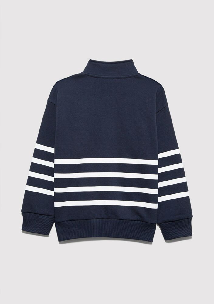 Mavi Yarı Fermuarlı Lacivert Çizgili Çocuk Sweat 6S10067-82318 (1)