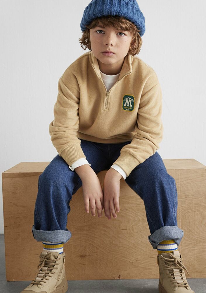 Mavi Yarı Fermuarlı Mavi Logo Bej Çocuk Sweat6S10153-83859