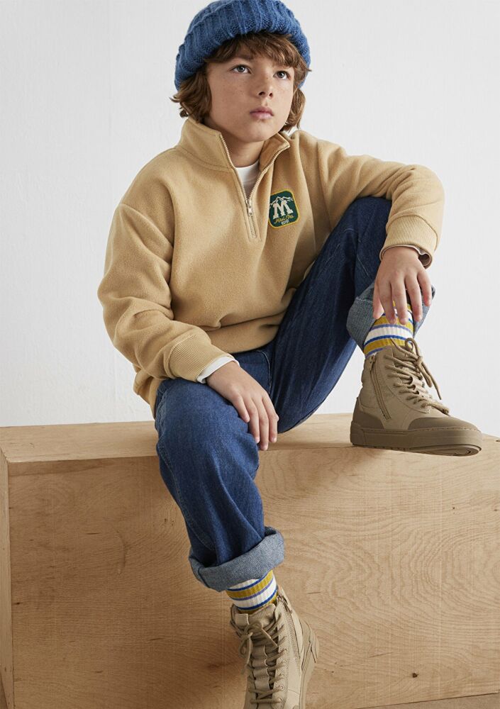 Mavi Yarı Fermuarlı Mavi Logo Bej Çocuk Sweat6S10153-83859 (1)