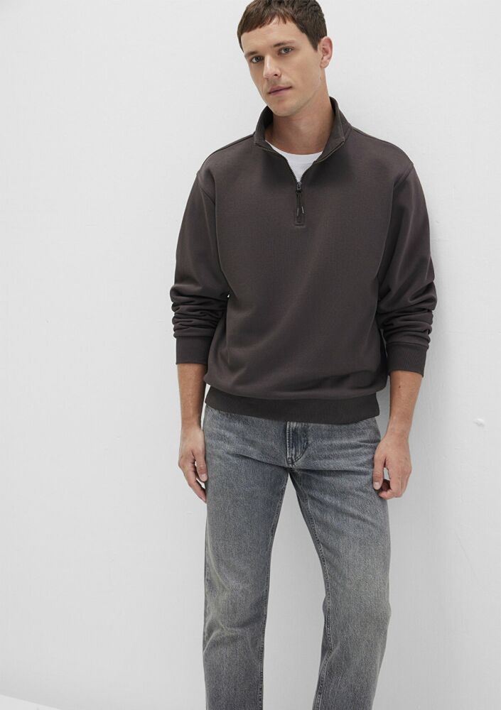 Mavi Yarı Fermuarlı Siyah Loose Fit Basic Erkek Sweat 0S10278-70219