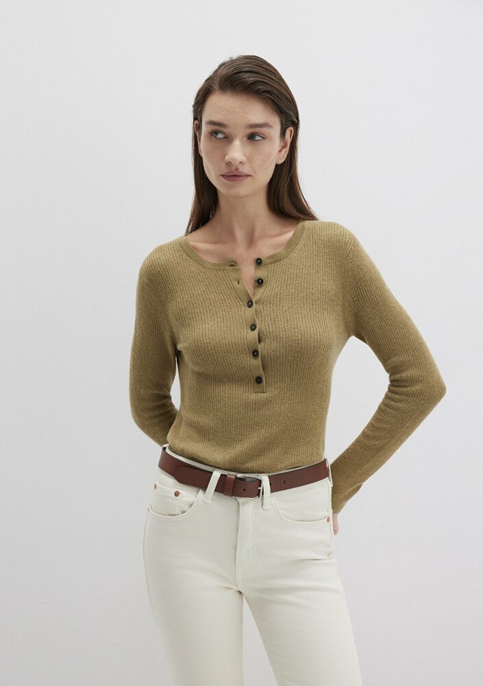 Mavi Yarım Düğmeli Yaka Kadın Kazak 1710730-71567