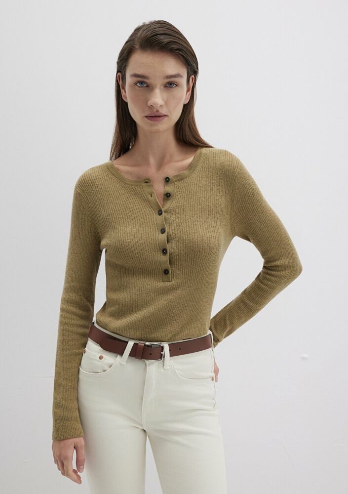 Mavi Yarım Düğmeli Yaka Kadın Kazak 1710730-71567 (1)