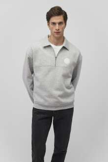 Mavi Yarım Fermuarlı Açık Gri Melanj Erkek Sweat 0S10256-80196 - Mavi (1)