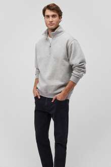 Mavi Yarım Fermuarlı Açık Gri Melanj Erkek Sweat 0S10278-80196 - Mavi (1)