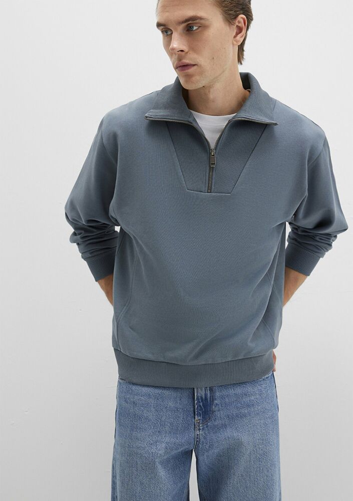Mavi Yarım Fermuarlı Gri Çocuk Sweat 0S10368-80889