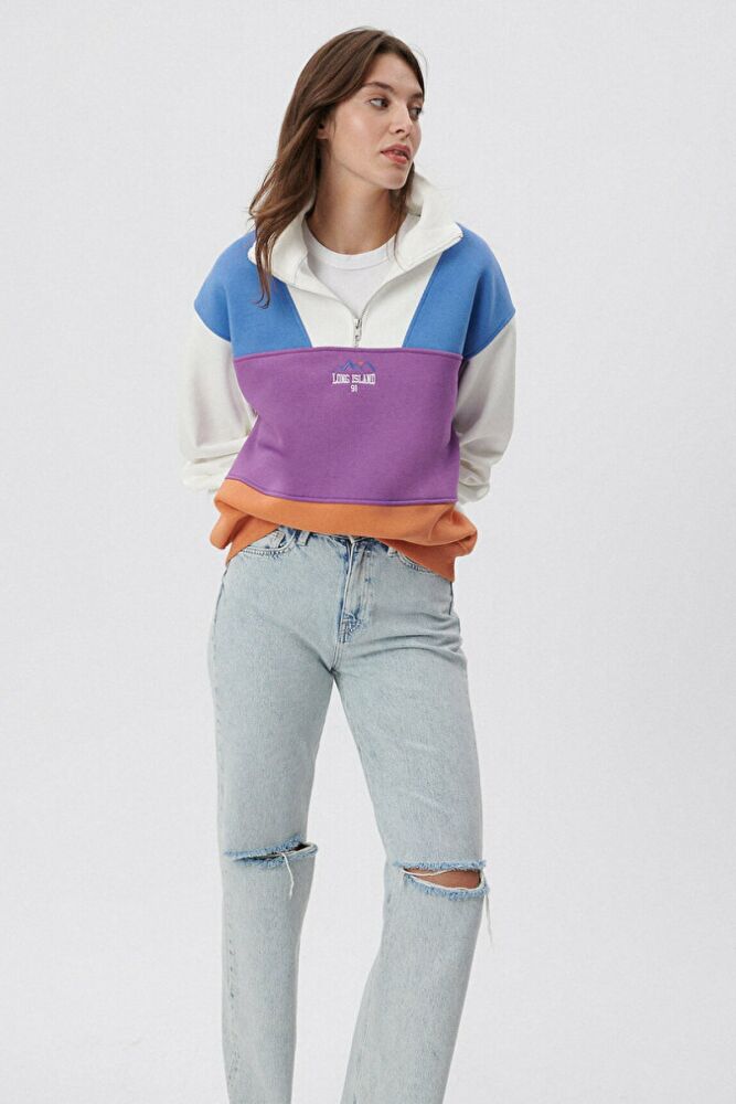 Mavi Yarım Fermuarlı Kadın Sweat 1S10011-85908 - 1