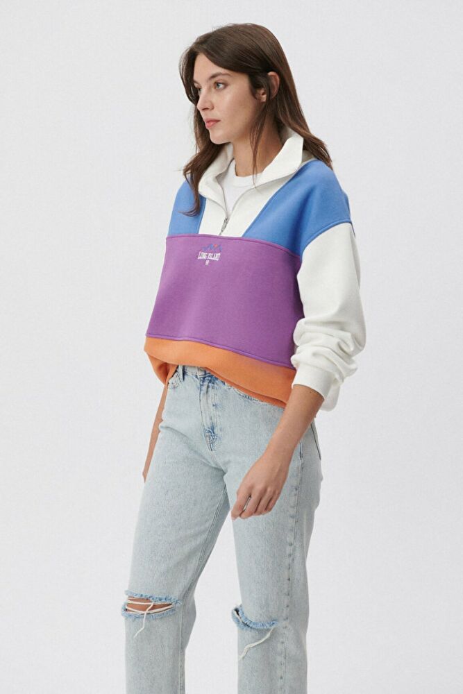 Mavi Yarım Fermuarlı Kadın Sweat 1S10011-85908 - 2