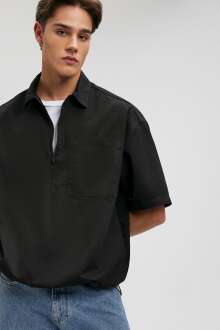 Mavi Yarım Fermuarlı Siyah Erkek Gömlek 0210858-900 - Mavi (1)