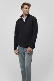 Mavi Yarım Fermuarlı Siyah Erkek Kazak 0710247-900 - Mavi (1)