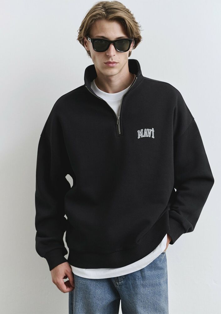 Mavi Yarım Fermuarlı Siyah Erkek Sweat 0S10208-900 (1)