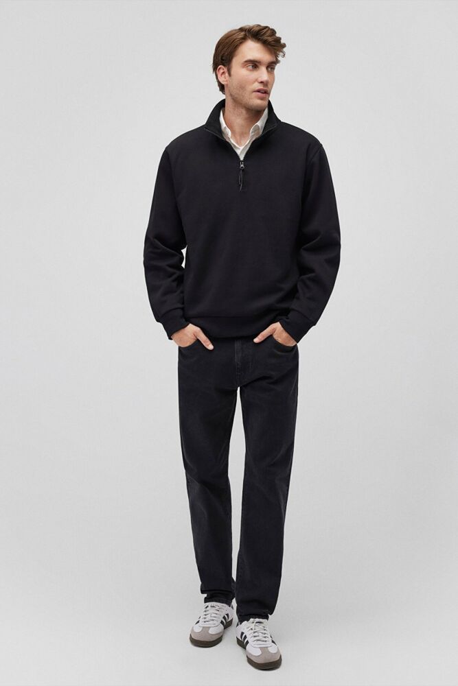 Mavi Yarım Fermuarlı Siyah Erkek Sweat 0S10278-900