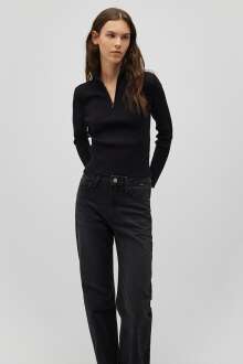 Mavi Yarım Fermuarlı Siyah Kadın Kazak 1710519-900 - Mavi (1)