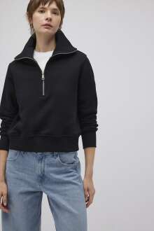 Mavi Yarım Fermuarlı Siyah Kadın Sweat 1S10145-900 - Mavi (1)