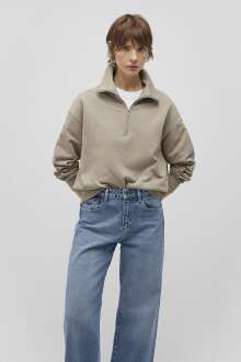 Mavi Yarım Fermuarlı Sütlü Kahve Kadın Sweat 1S10143-80656 - Mavi (1)