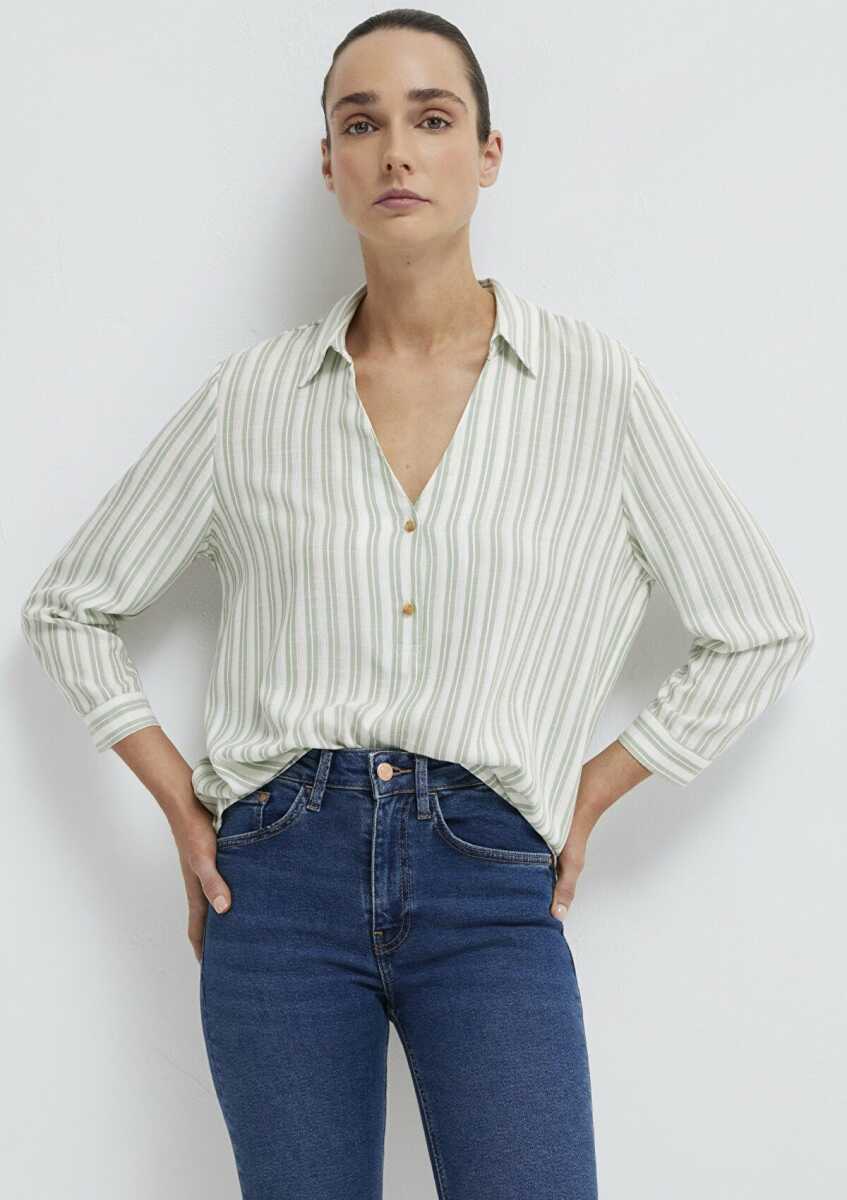 Mavi Yeşil Çizgili Regular Fit Kadın Bluz 122400-91387
