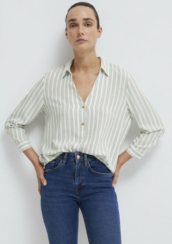 Mavi Yeşil Çizgili Regular Fit Kadın Bluz 122400-91387