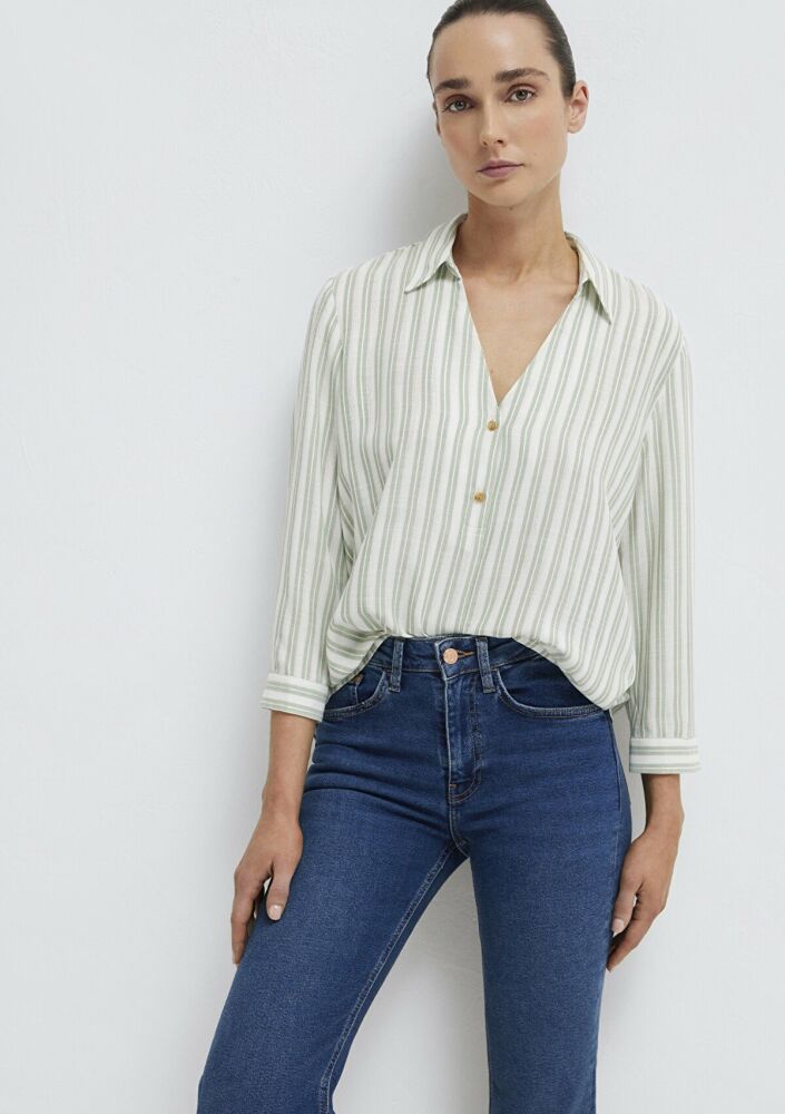 Mavi Yeşil Çizgili Regular Fit Kadın Bluz 122400-91387 (1)