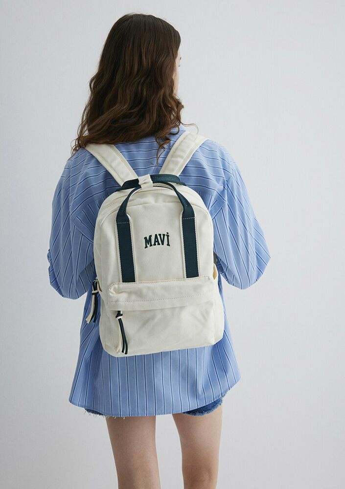 Mavi Yeşil Detaylı Ecru Sırt Çantası 1912481-34523 - 1