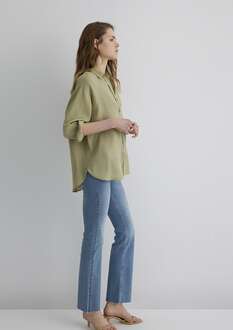 Mavi Yeşil Keten Loose Fit Bol Rahat Kesim Kadın Gömlek 1210747-70333 - 2
