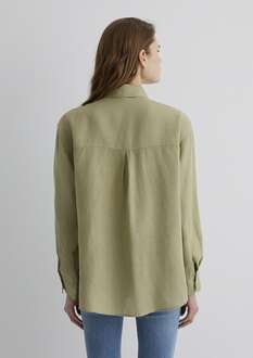 Mavi Yeşil Keten Loose Fit Bol Rahat Kesim Kadın Gömlek 1210747-70333 - 5