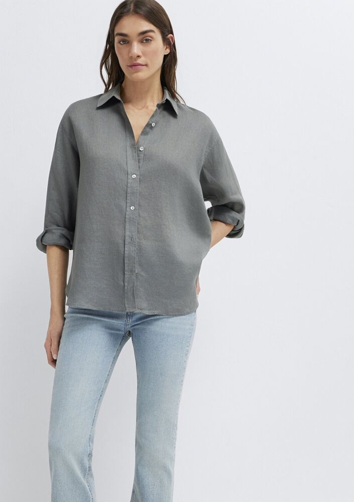 Mavi Yeşil Loose Fit Kadın Keten Gömlek 1210747-70132