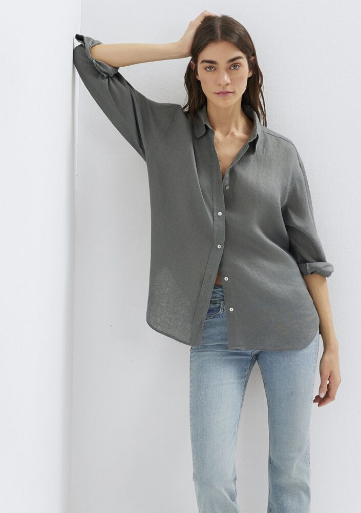 Mavi Yeşil Loose Fit Kadın Keten Gömlek 1210747-70132 (1)