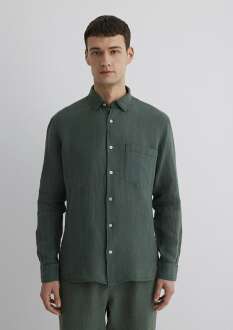 Mavi Yeşil Regular Fit Erkek Keten Gömlek 0211472-71598 - 4