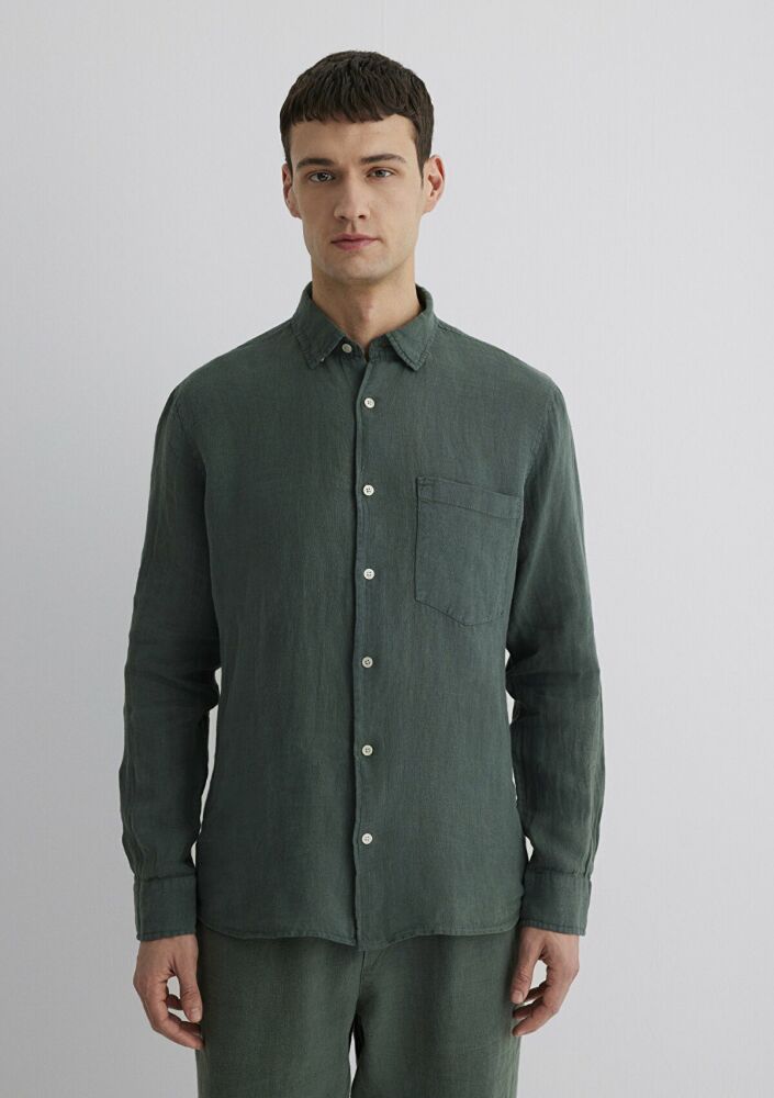 Mavi Yeşil Regular Fit Erkek Keten Gömlek 0211472-71598 - 4