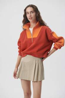 Mavi Yüksek Yaka Fermuarlı Orange Kadın Sweat 1611884-85618 - Mavi (1)